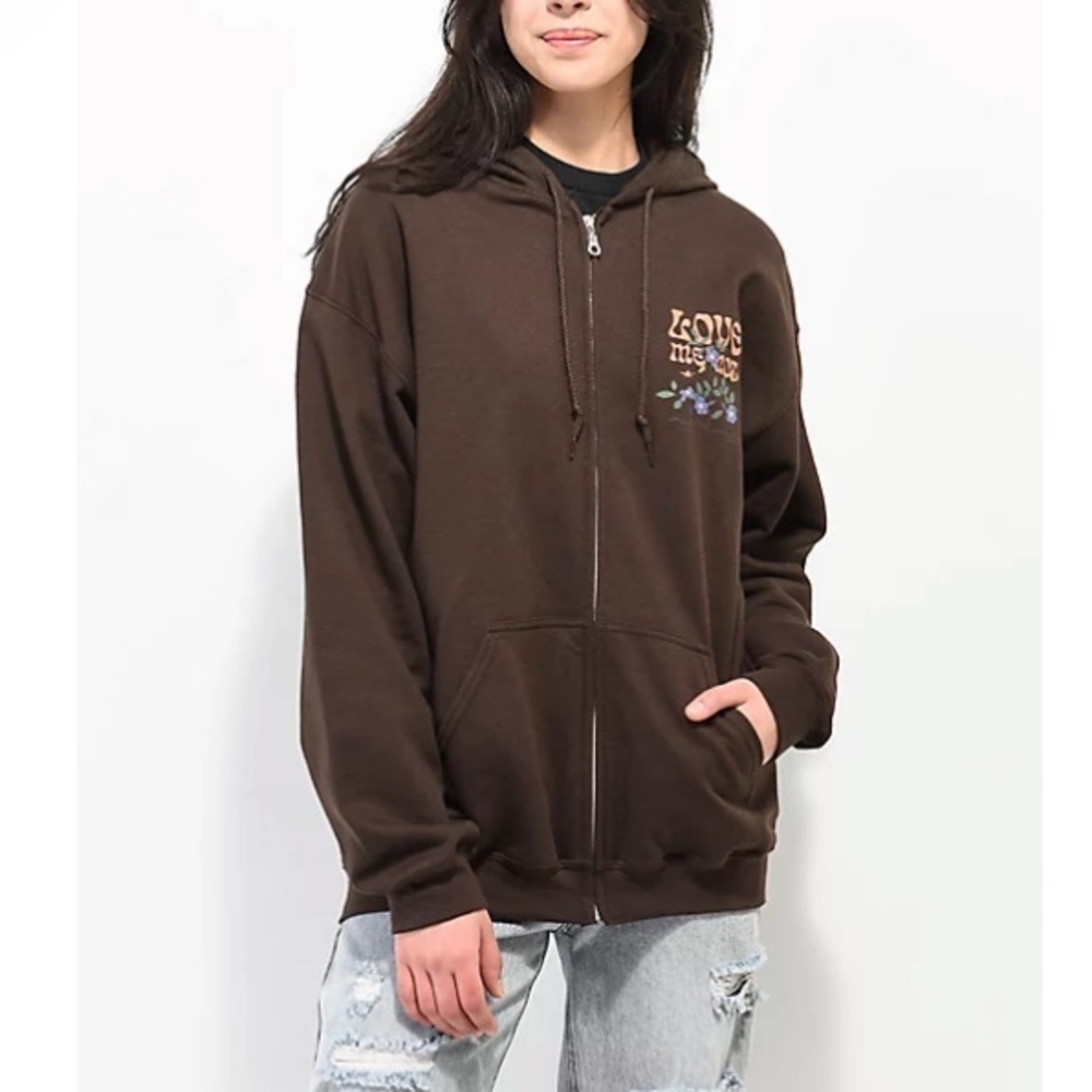 Zumiez Empyre Love Me Not Floral Zip Hoodie Brown NWT